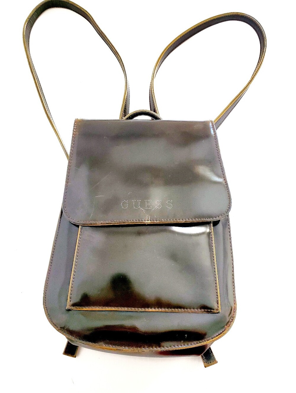 GUESS Black Patent Leather Mini Backpack